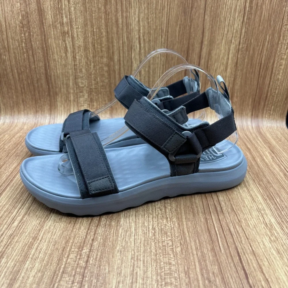 Hey Dude Carson Sandal Sport Mode Black Grey Men Size 9 Adjustable Strappy 40712